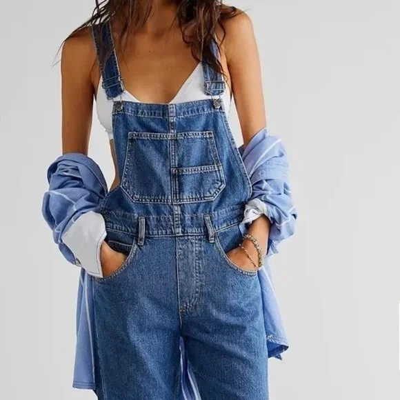 Free People We The Free Ziggy Denim Overalls Blue Denim Size S NEW - Picture 4 of 8
